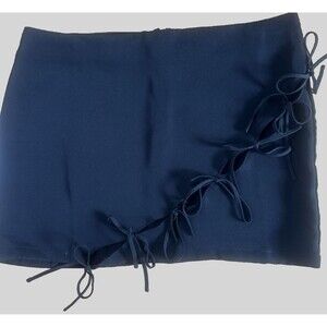 With Jean Black Bow Mini Skirt Back Zip Front Slits Size S